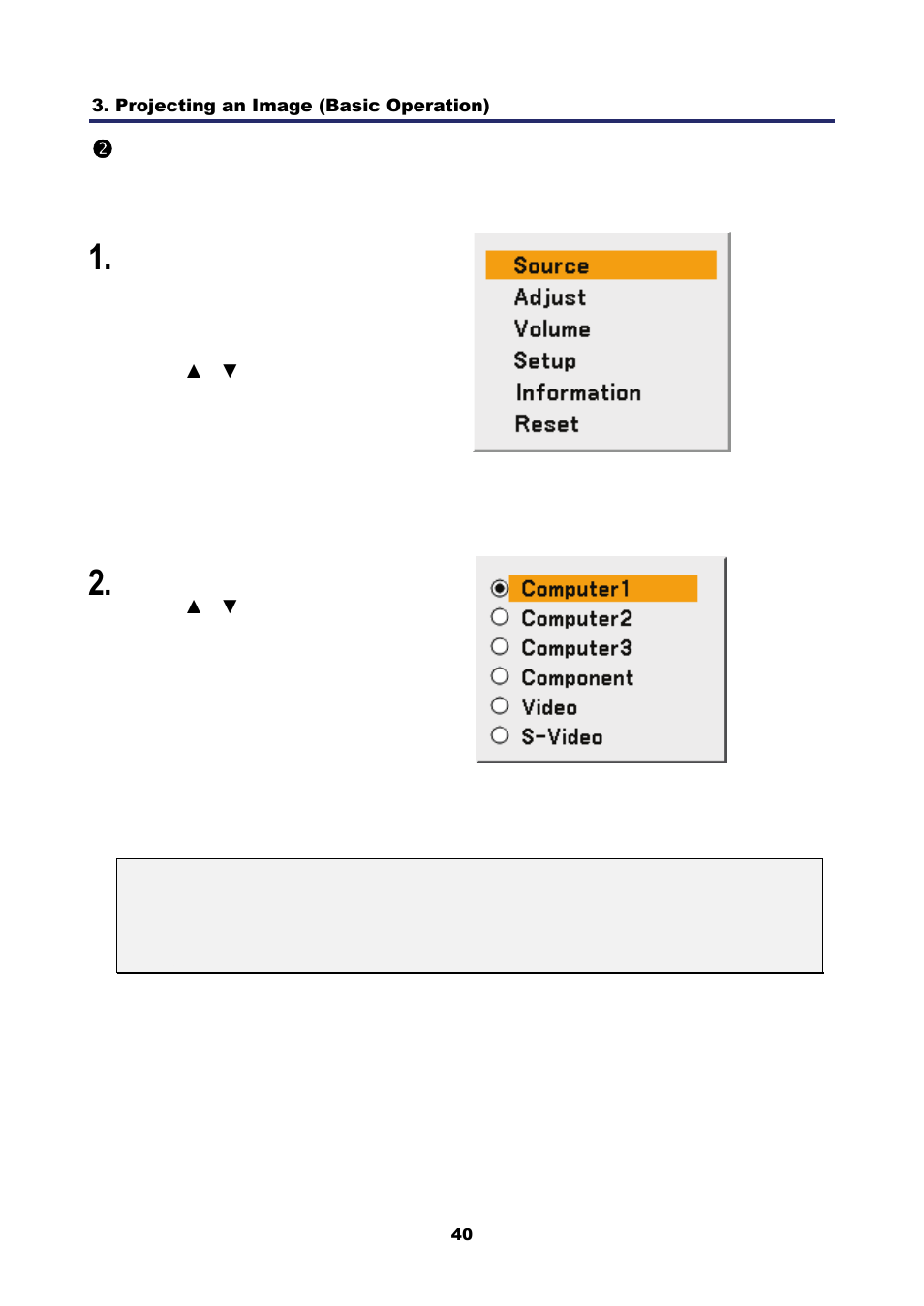 2) selecting a source, Electing a, Ource | Selecting a source | Nikon NP4100 User Manual | Page 55 / 158