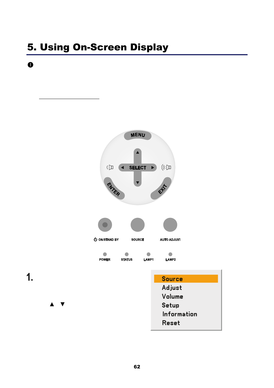 Using on-screen display, 1) using the menus, Navigating the osd | Sing the, Enus | Nikon NP4100 User Manual | Page 77 / 158