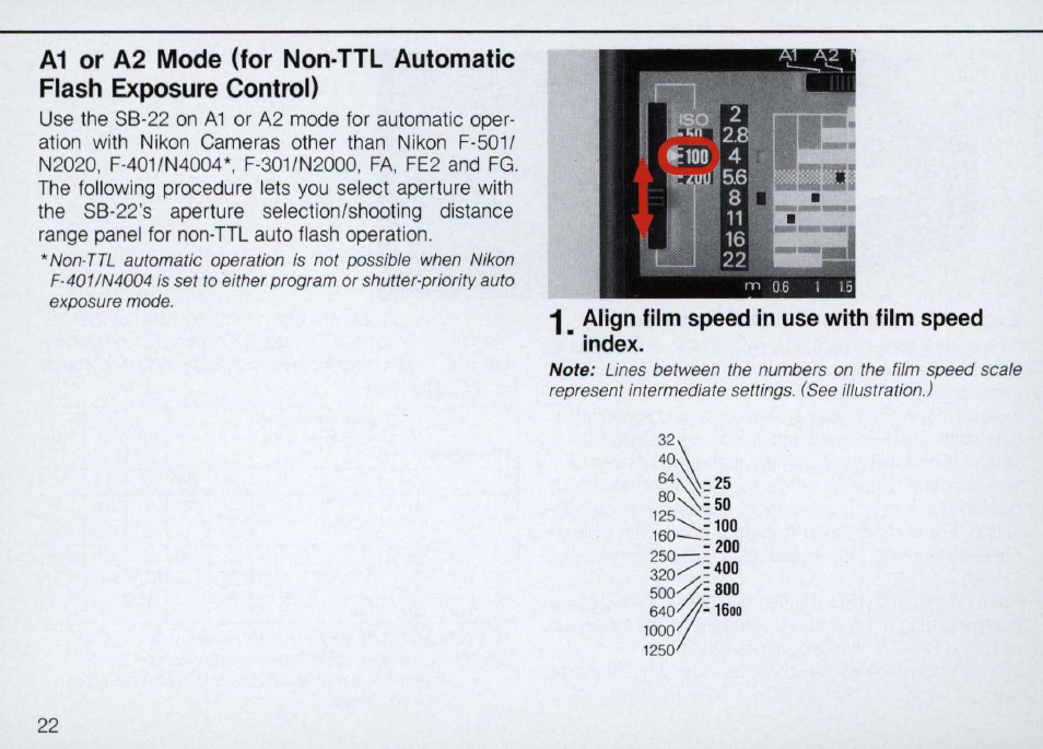 Setting camera shutter speed | Nikon Autofocus Speedlight SB-22 User Manual | Page 22 / 84