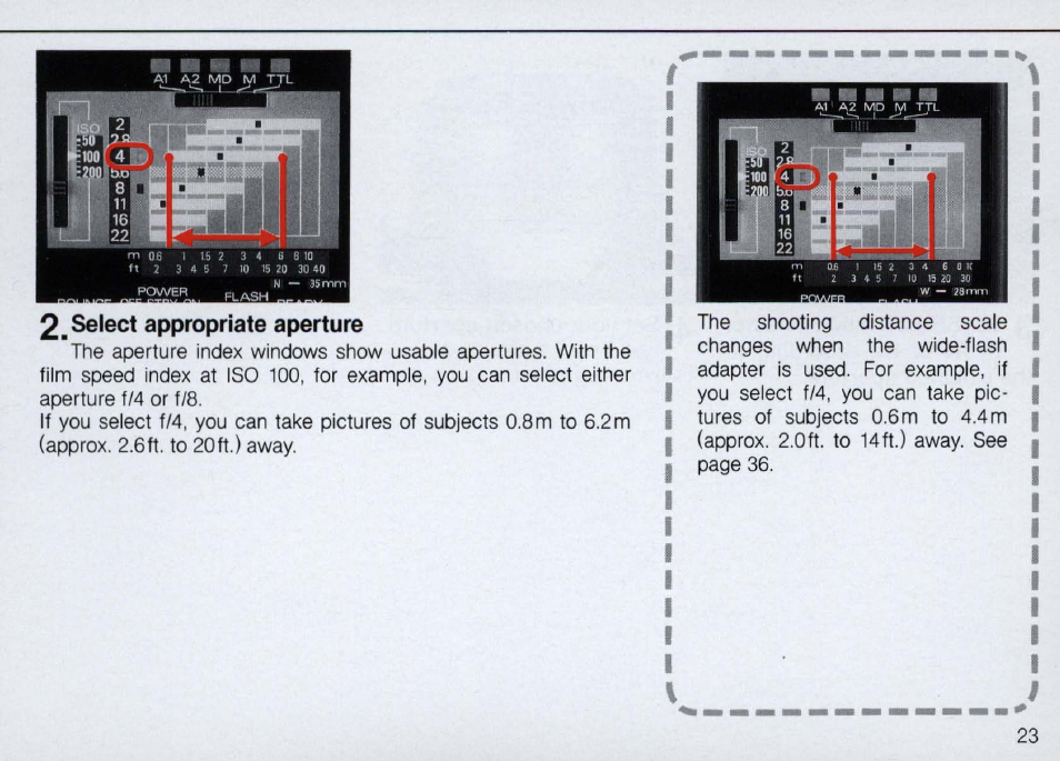 Determining aperture, Ttl mode, For ttl automatic flash exposure control) | Determining aperture -32, In ttl mode | Nikon Autofocus Speedlight SB-22 User Manual | Page 23 / 84