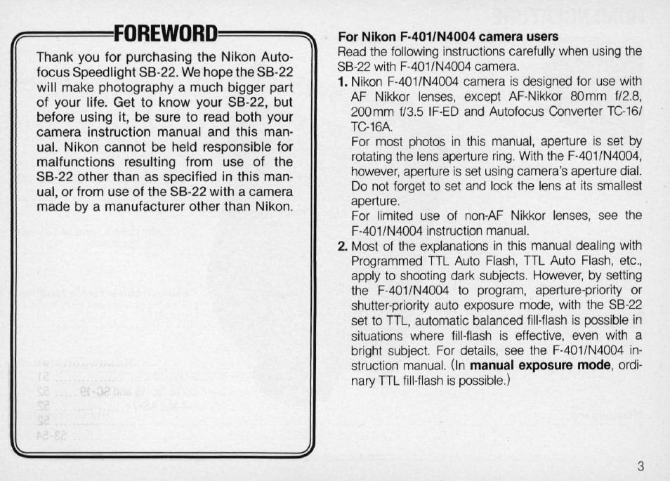 Foreword | Nikon Autofocus Speedlight SB-22 User Manual | Page 3 / 84