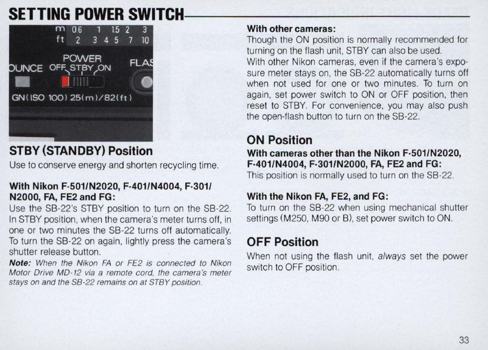 Exposure compensation in a1 or a2 mode | Nikon Autofocus Speedlight SB-22 User Manual | Page 33 / 84