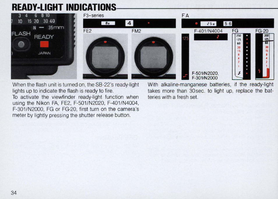 M mode (for manual flash exposure control) | Nikon Autofocus Speedlight SB-22 User Manual | Page 34 / 84