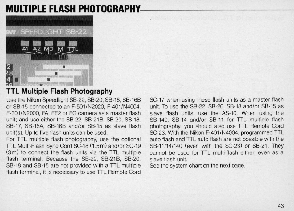 Guide number | Nikon Autofocus Speedlight SB-22 User Manual | Page 43 / 84