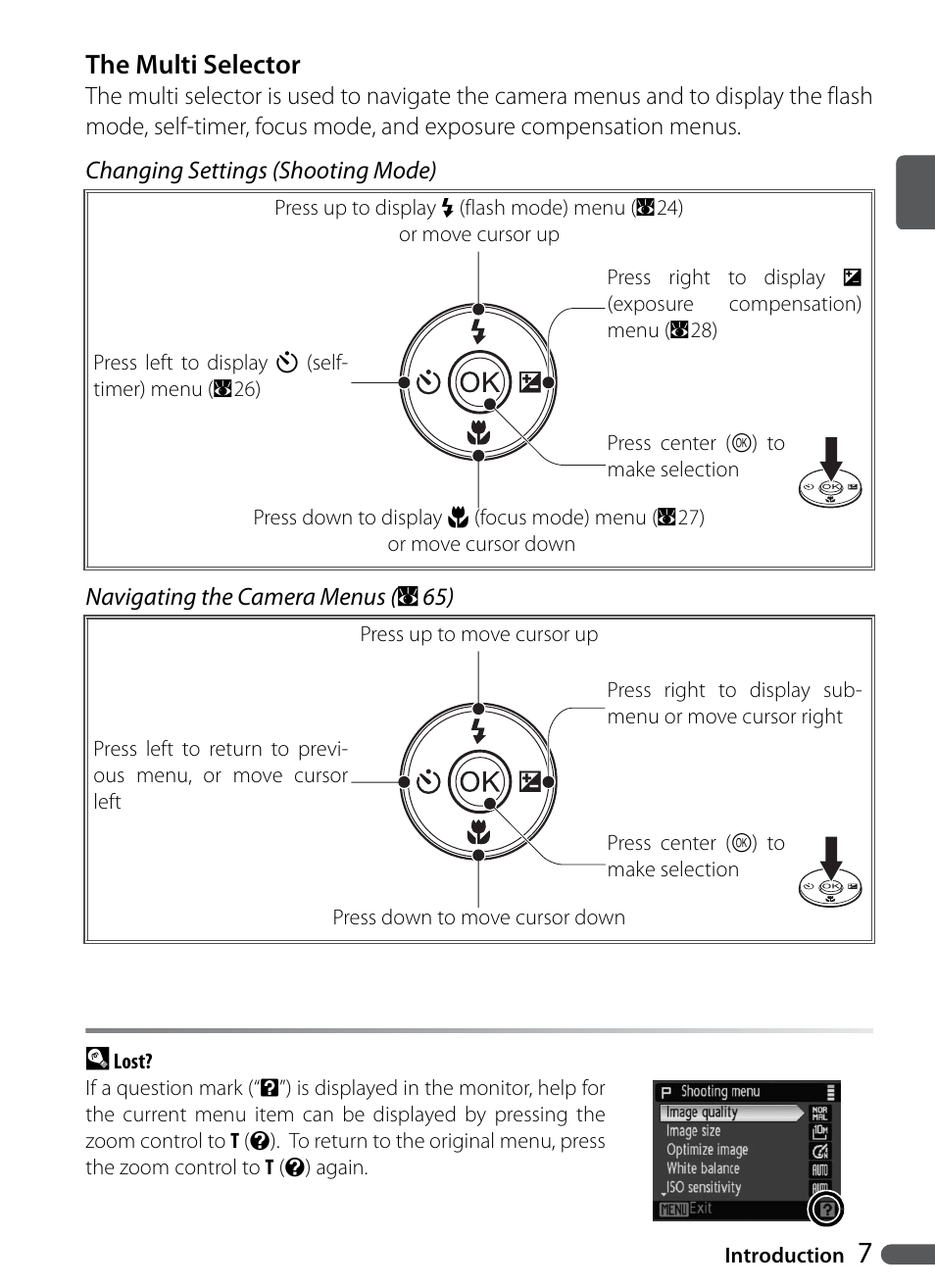 The multi selector | Nikon Coolpix P5000 User Manual | Page 19 / 127