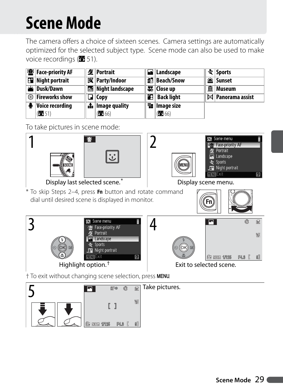 Scene mode | Nikon Coolpix P5000 User Manual | Page 41 / 127