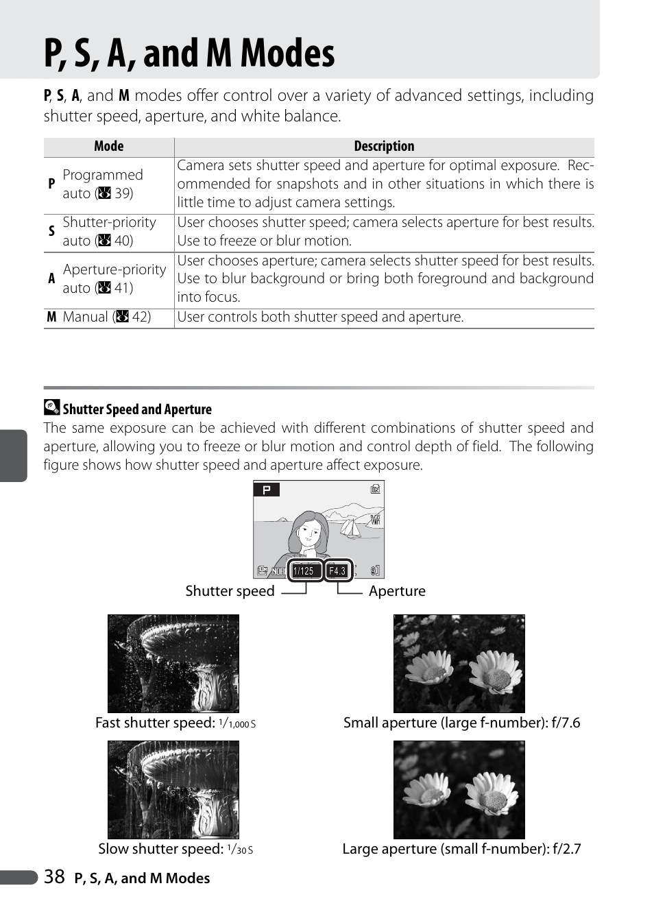 P, s, a, and m modes | Nikon Coolpix P5000 User Manual | Page 50 / 127