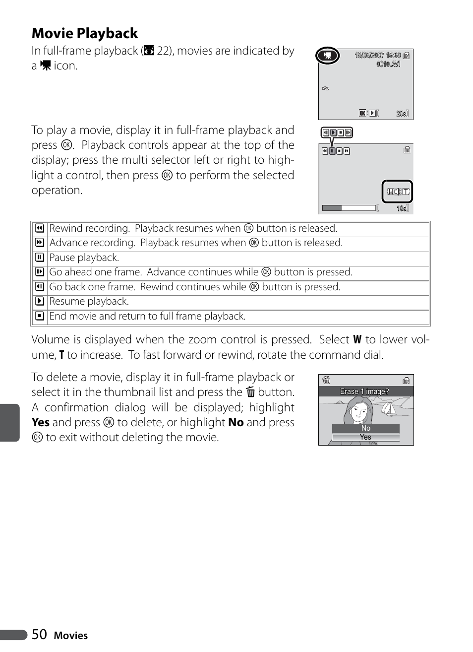 Movie playback | Nikon Coolpix P5000 User Manual | Page 62 / 127