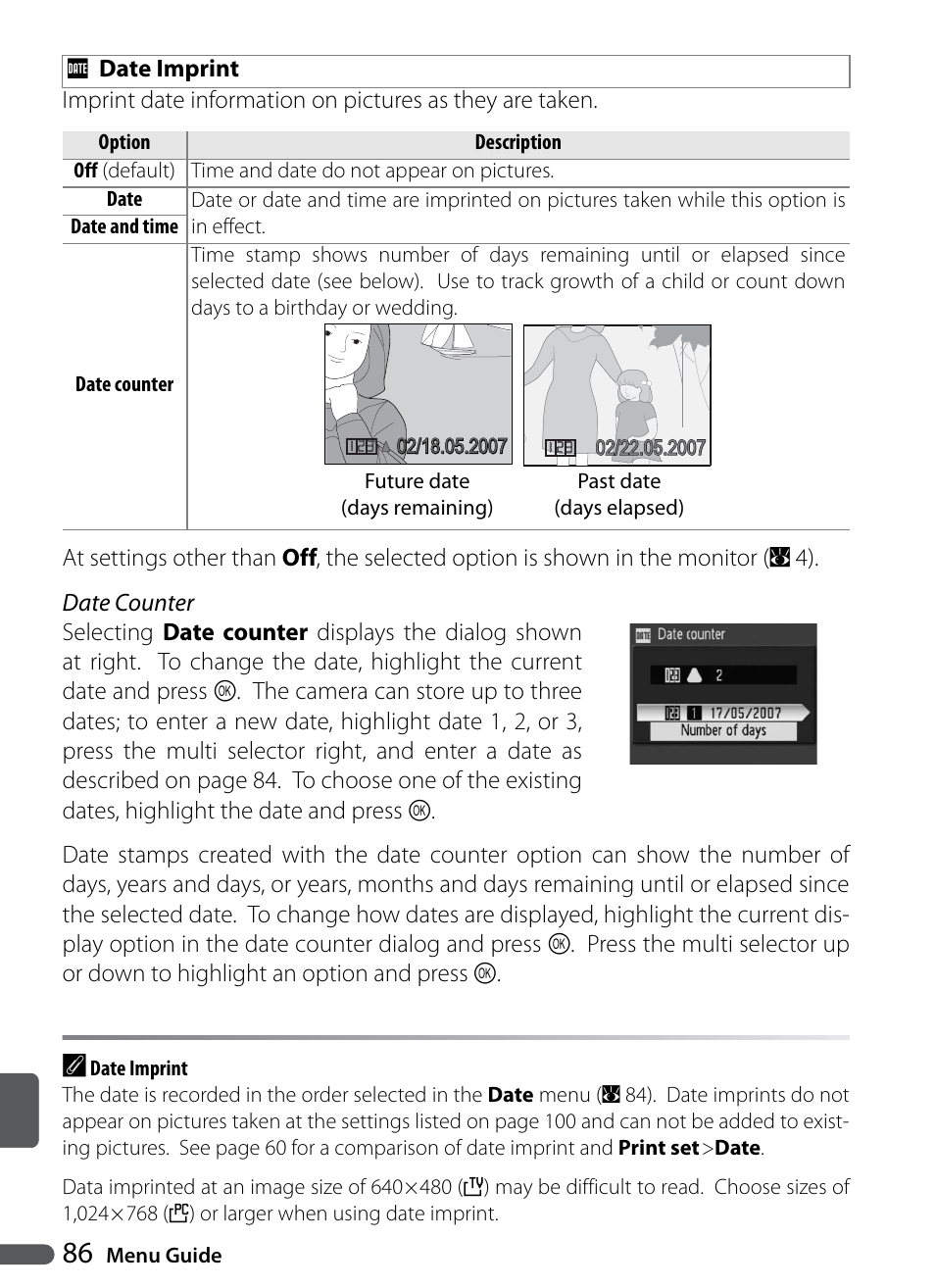 Date imprint | Nikon Coolpix P5000 User Manual | Page 98 / 127