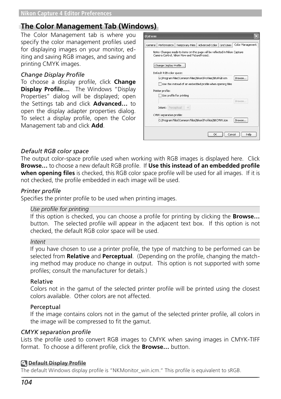 The color management tab (windows) | Nikon 4 User Manual | Page 108 / 161