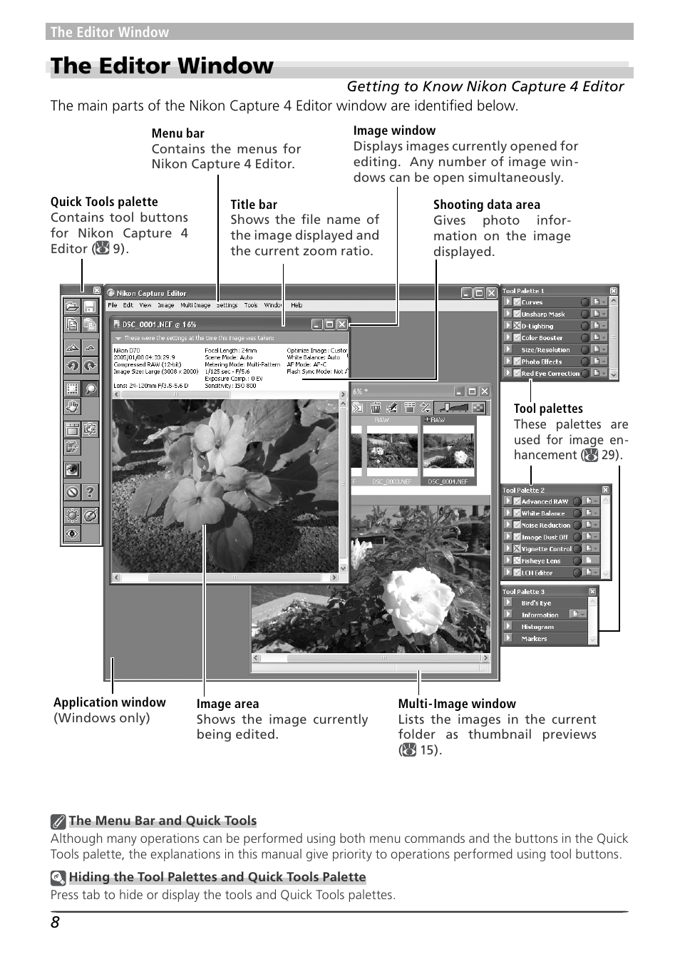 The editor window | Nikon 4 User Manual | Page 12 / 161