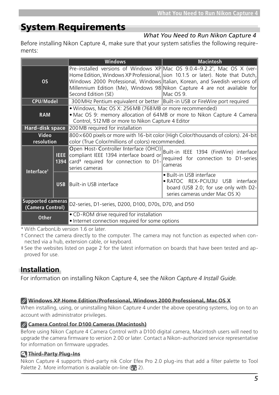 System requirements, Installation | Nikon 4 User Manual | Page 9 / 161