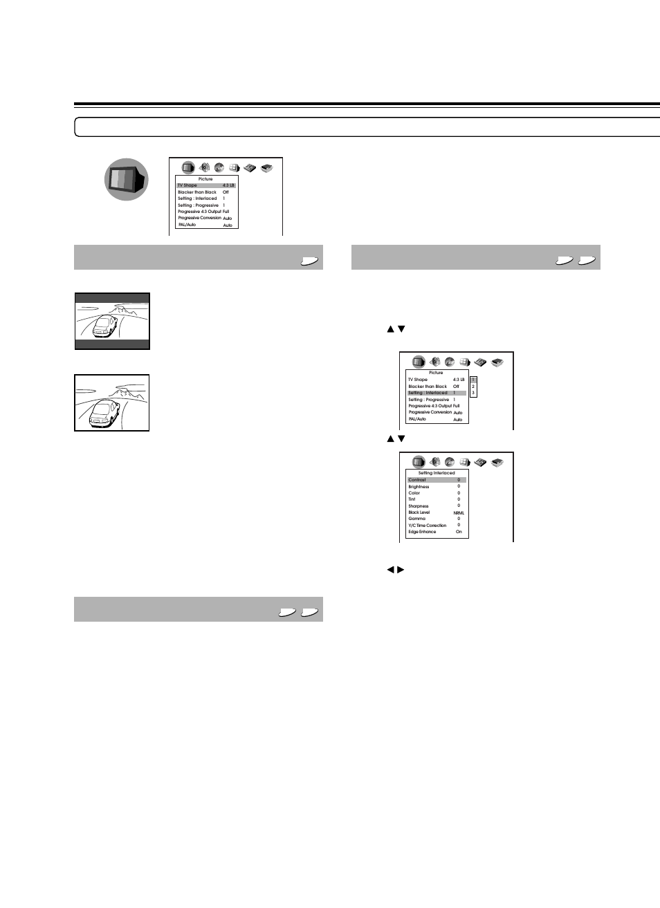 Customizing the function setting, Blacker than black, Setting: interlaced | North American Battery Company DVD Audio/Video Player DV-S939 User Manual | Page 46 / 64