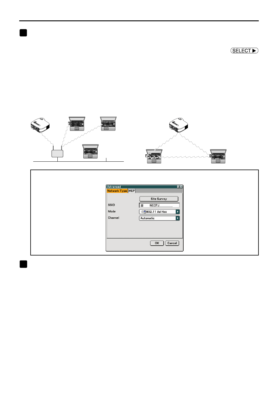 20 5. setting the lan setting of projector, Select “mode” (if necessary), Select “channel” (if necessary) | NEC LT280 User Manual | Page 22 / 40
