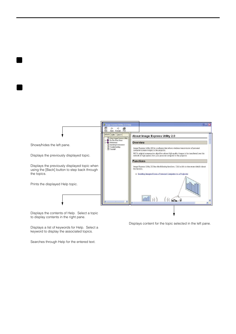 Displaying ulead photo explorer 8.0 help, Help screen layout | NEC LT280 User Manual | Page 36 / 40
