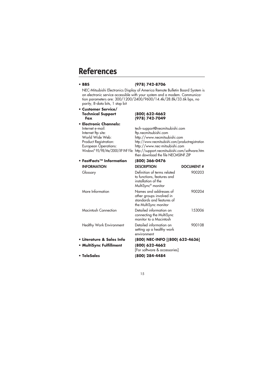 References | NEC FE991SB User Manual | Page 17 / 41