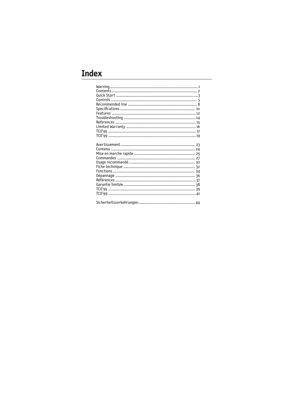 Index | NEC FE991SB User Manual | Page 2 / 41