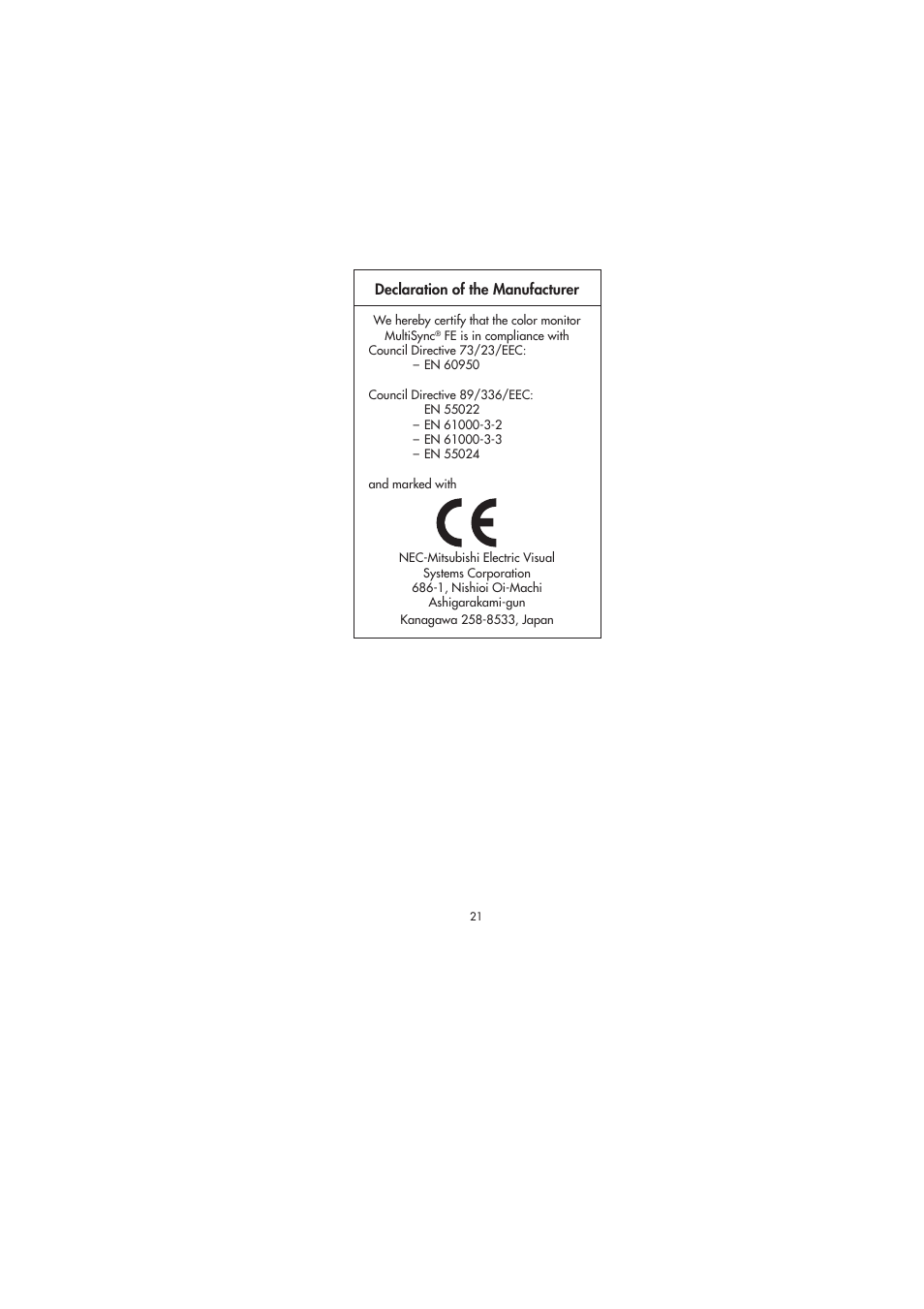 NEC FE991SB User Manual | Page 23 / 41