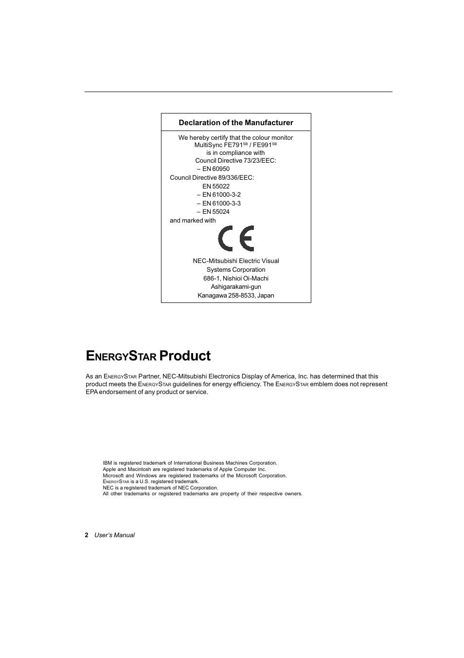 Product, Nergy | NEC FE991SB User Manual | Page 26 / 41