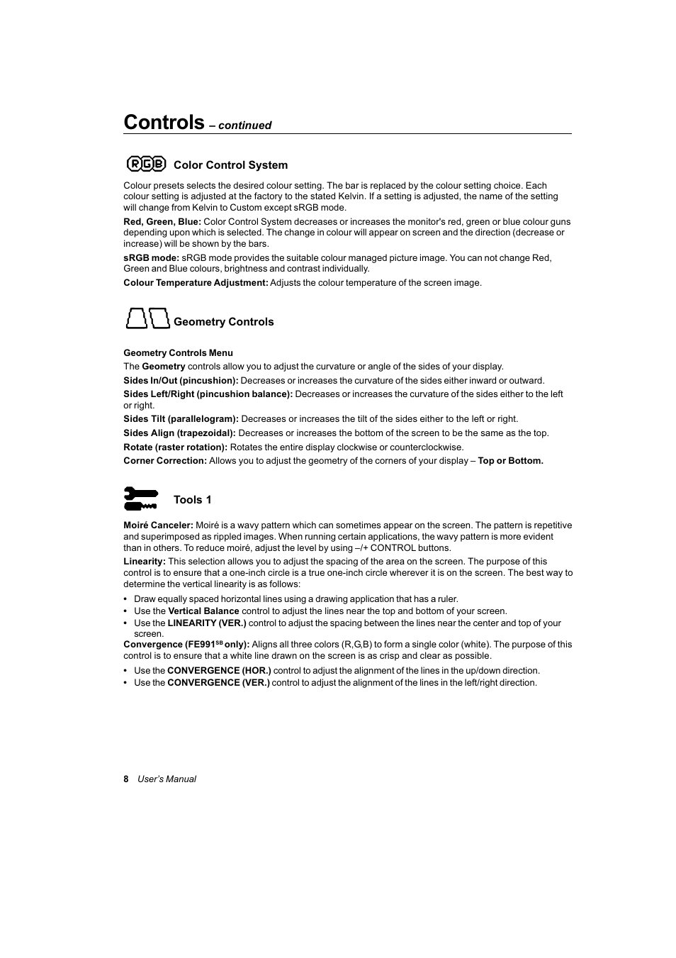 Controls | NEC FE991SB User Manual | Page 32 / 41