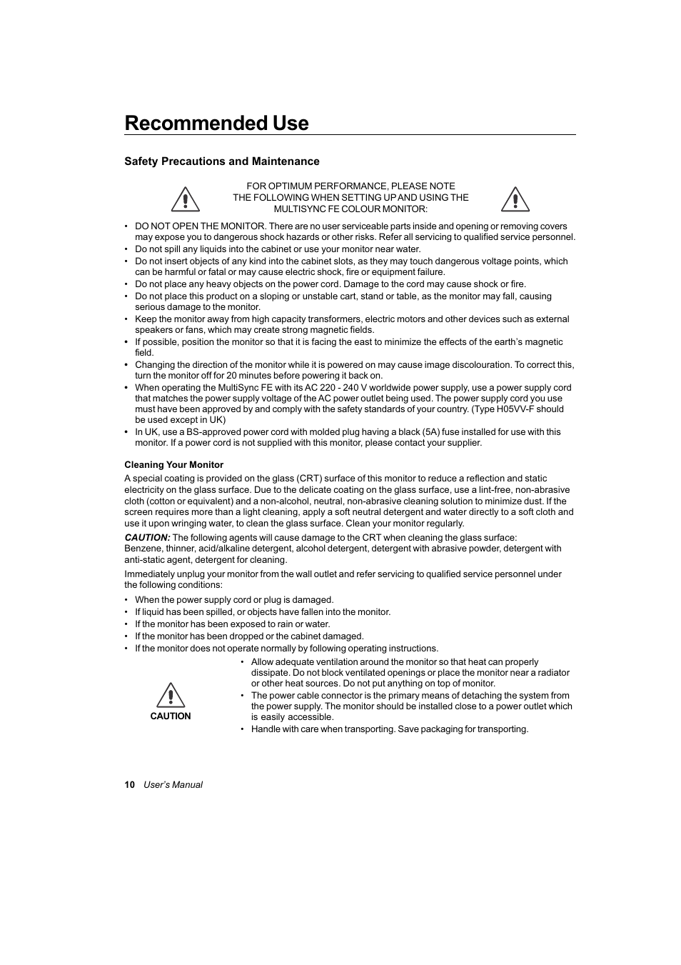 Recommended use | NEC FE991SB User Manual | Page 34 / 41