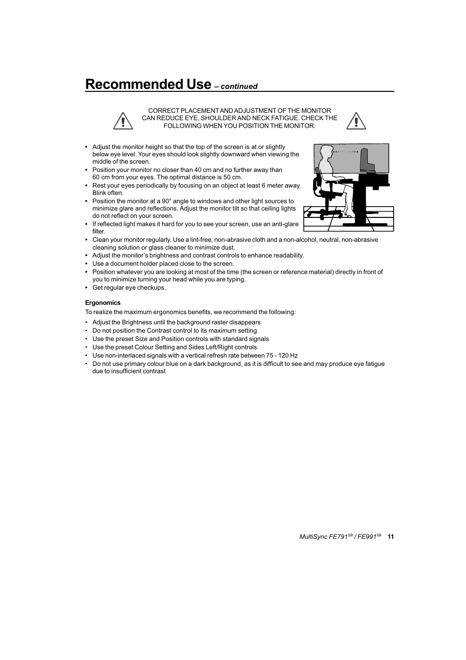 Recommended use | NEC FE991SB User Manual | Page 35 / 41