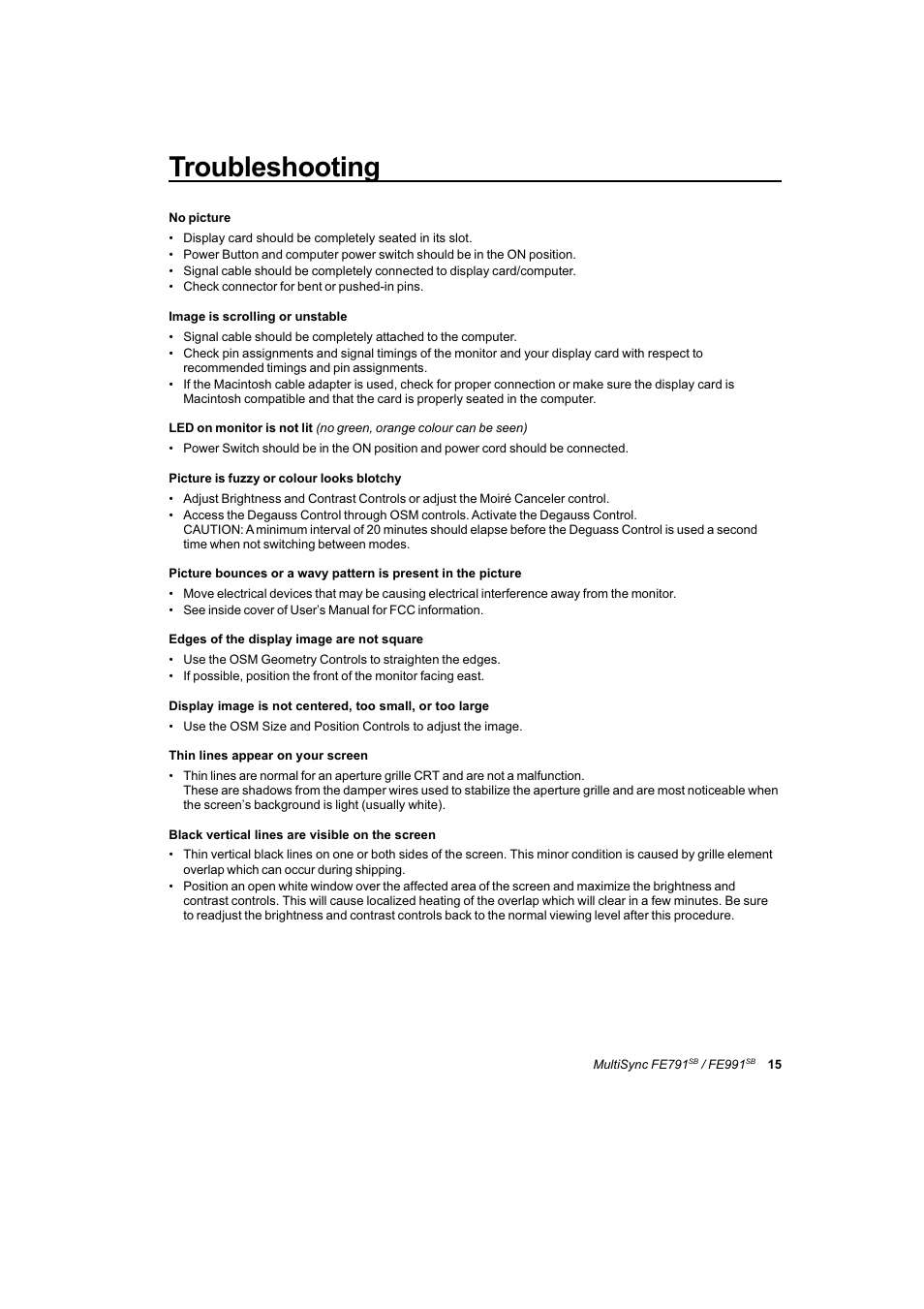 Troubleshooting | NEC FE991SB User Manual | Page 39 / 41