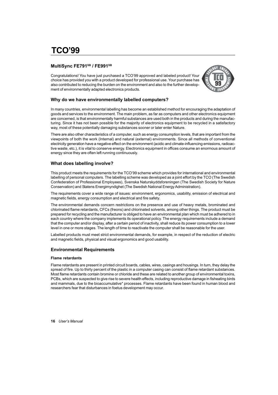 Tco’99 | NEC FE991SB User Manual | Page 40 / 41