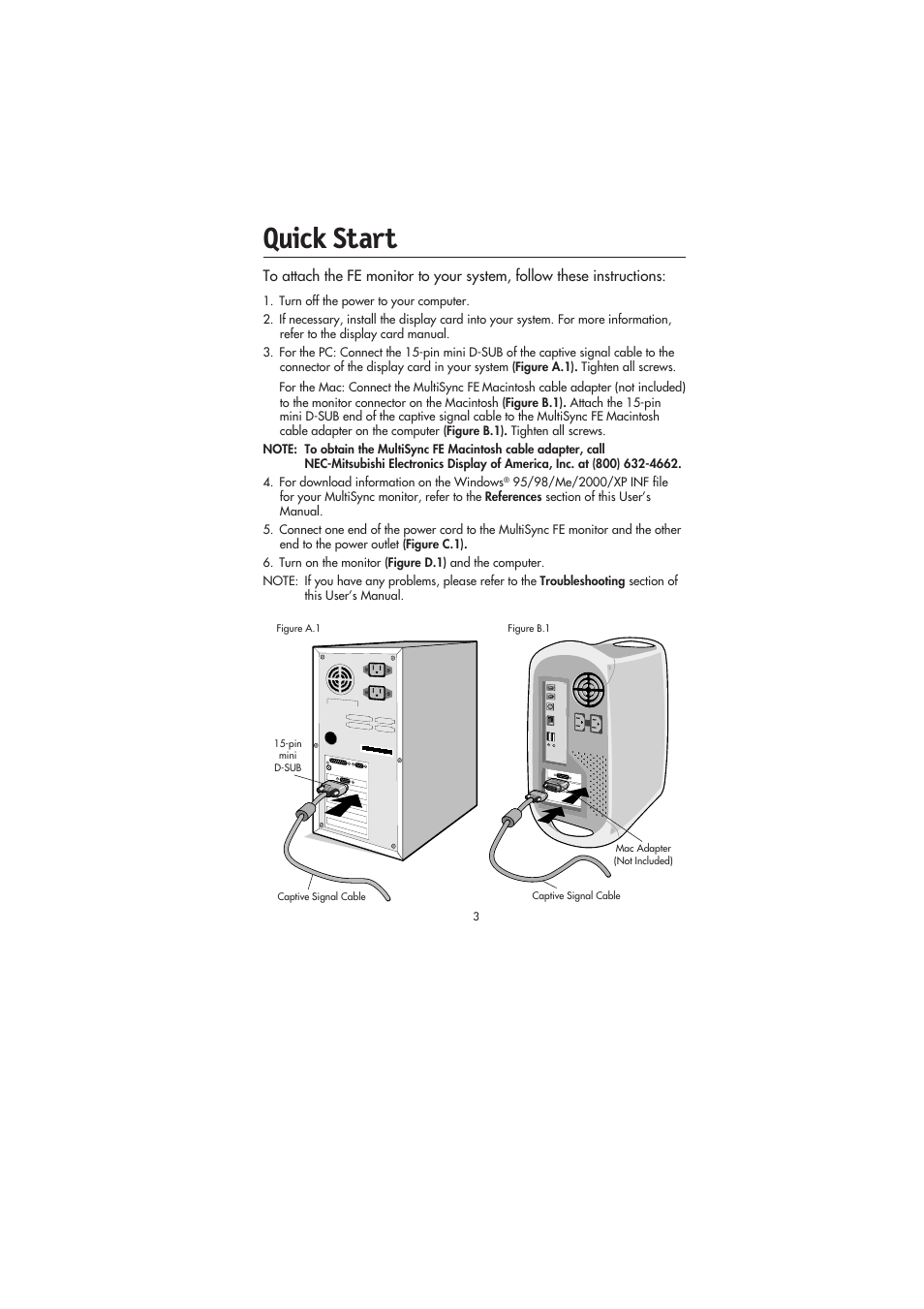 Quick start | NEC FE991SB User Manual | Page 5 / 41