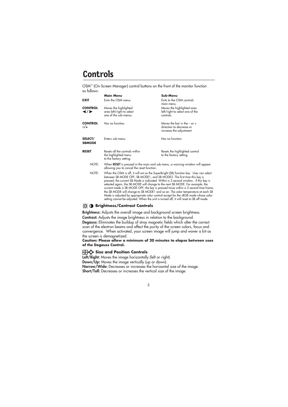 Controls | NEC FE991SB User Manual | Page 7 / 41