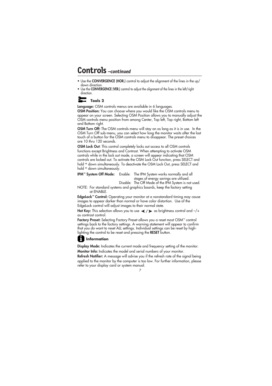 Controls, Continued | NEC FE991SB User Manual | Page 9 / 41