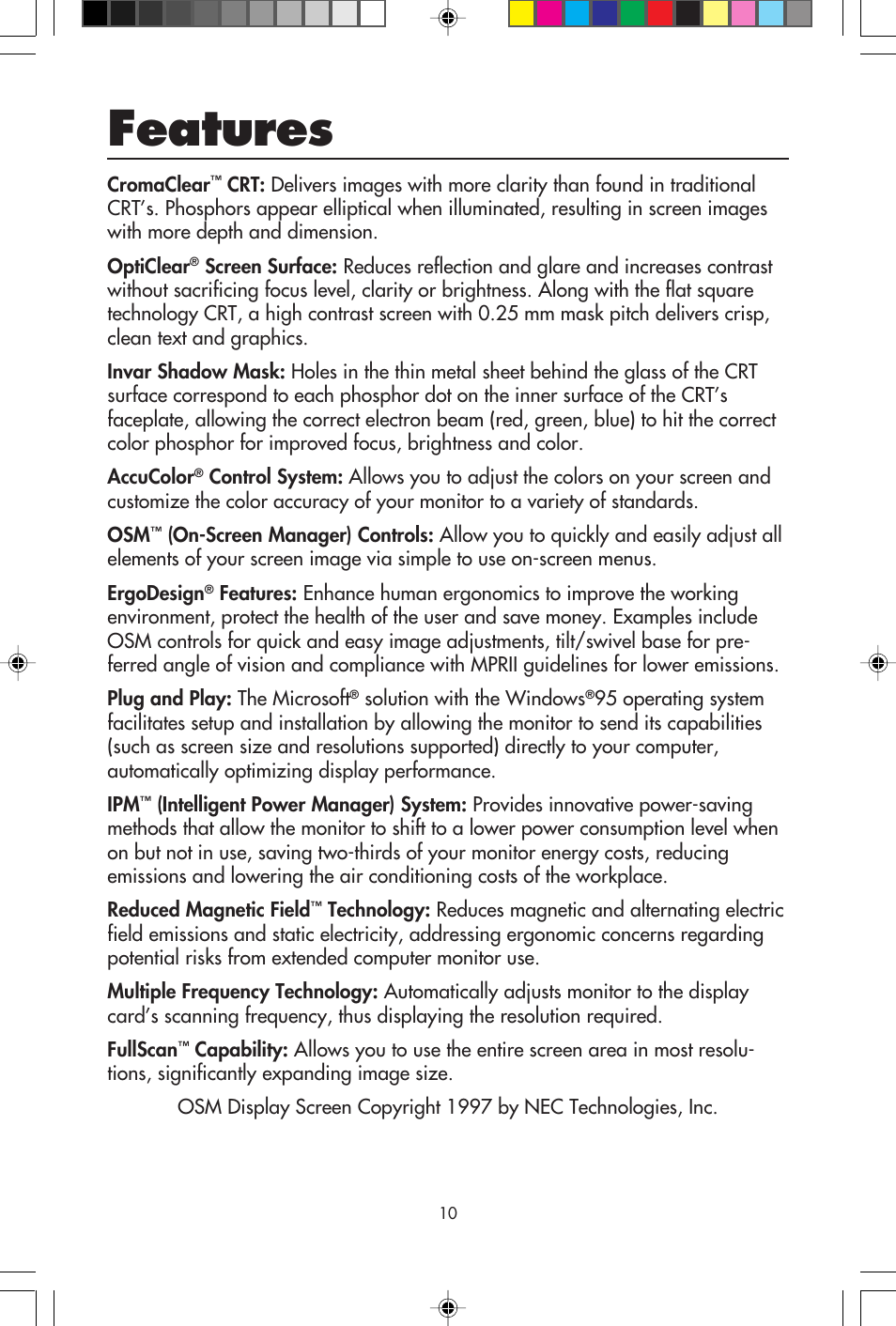 Features | NEC E700 User Manual | Page 12 / 16