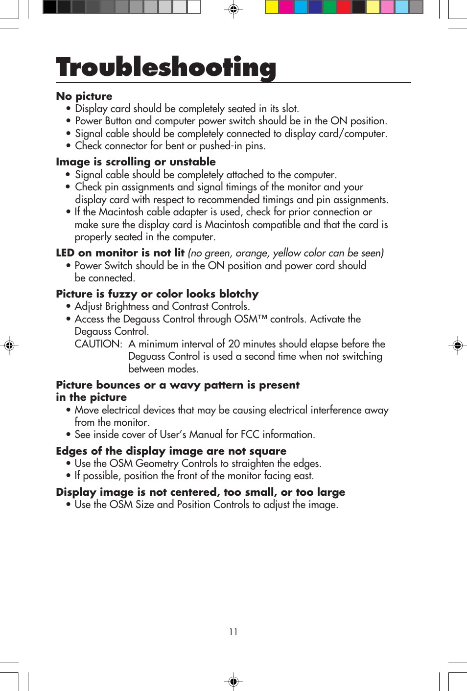 Troubleshooting | NEC E700 User Manual | Page 13 / 16