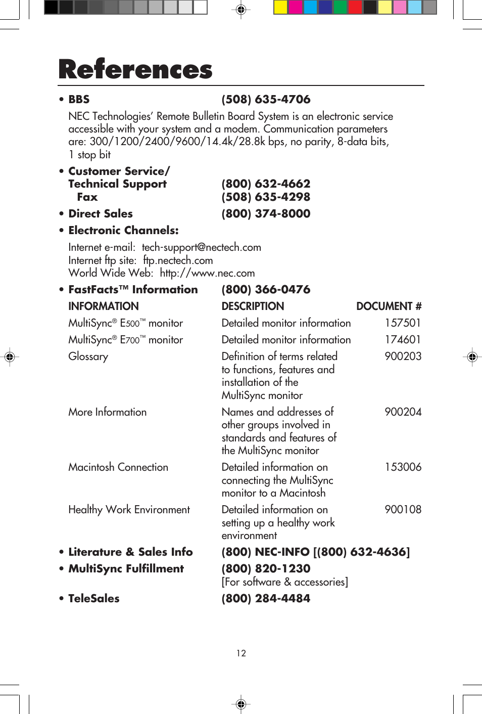 References | NEC E700 User Manual | Page 14 / 16