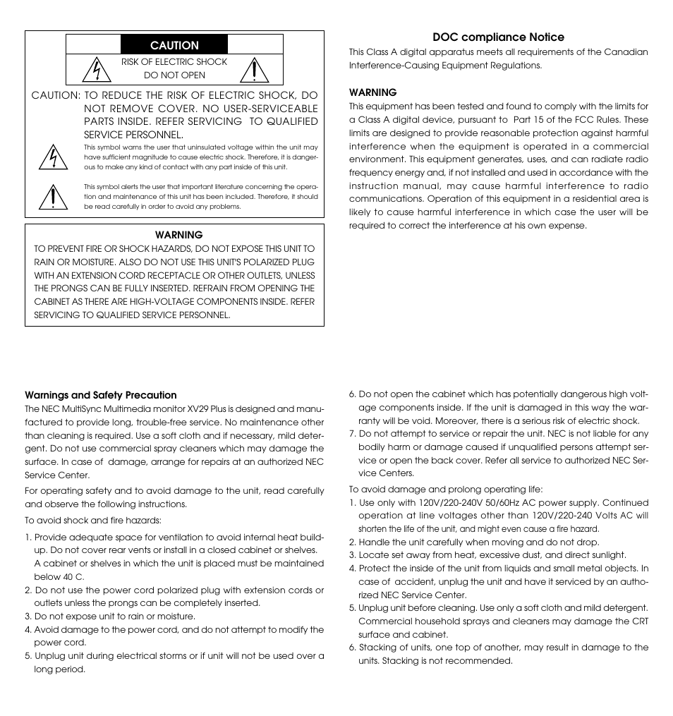 NEC XV29 Plus User Manual | Page 2 / 33