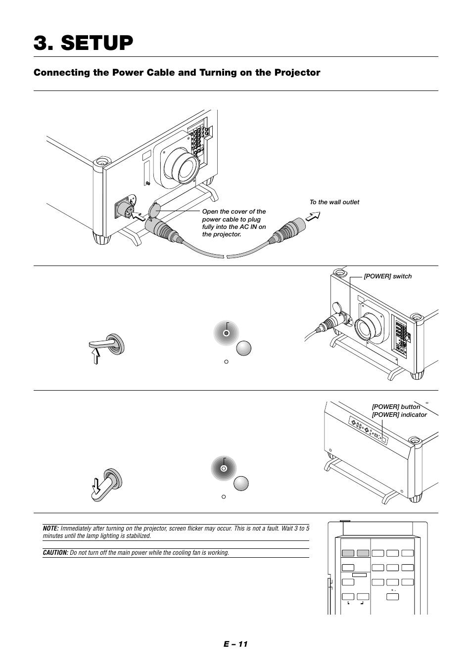 Setup, Power on off, Off power on | E – 11 | NEC XT9000 User Manual | Page 18 / 54