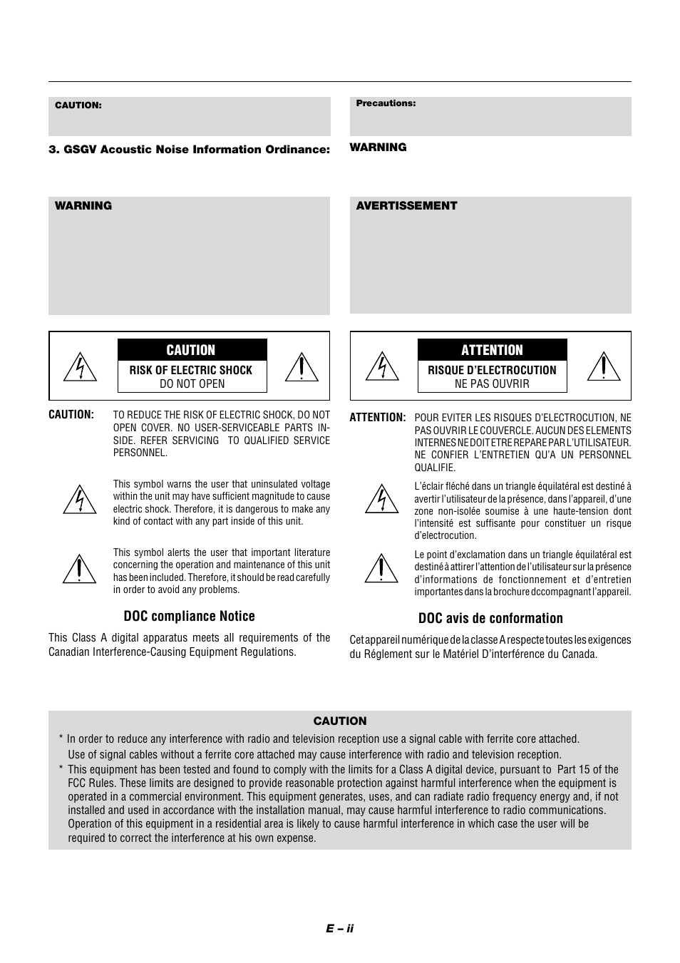 Caution, Attention, Doc compliance notice | Doc avis de conformation | NEC XT9000 User Manual | Page 3 / 54