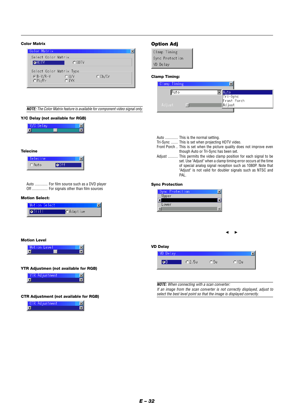 E – 32, Option adj | NEC XT9000 User Manual | Page 39 / 54