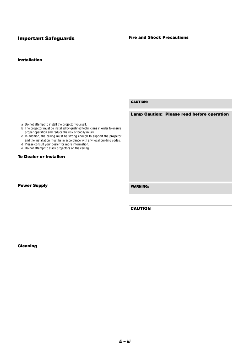 Important safeguards | NEC XT9000 User Manual | Page 4 / 54