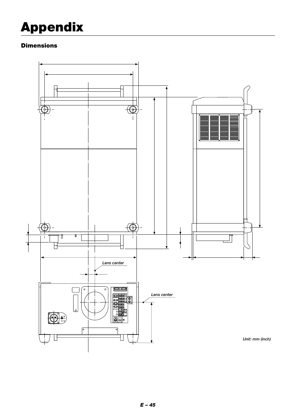 Appendix, Dimensions | NEC XT9000 User Manual | Page 52 / 54