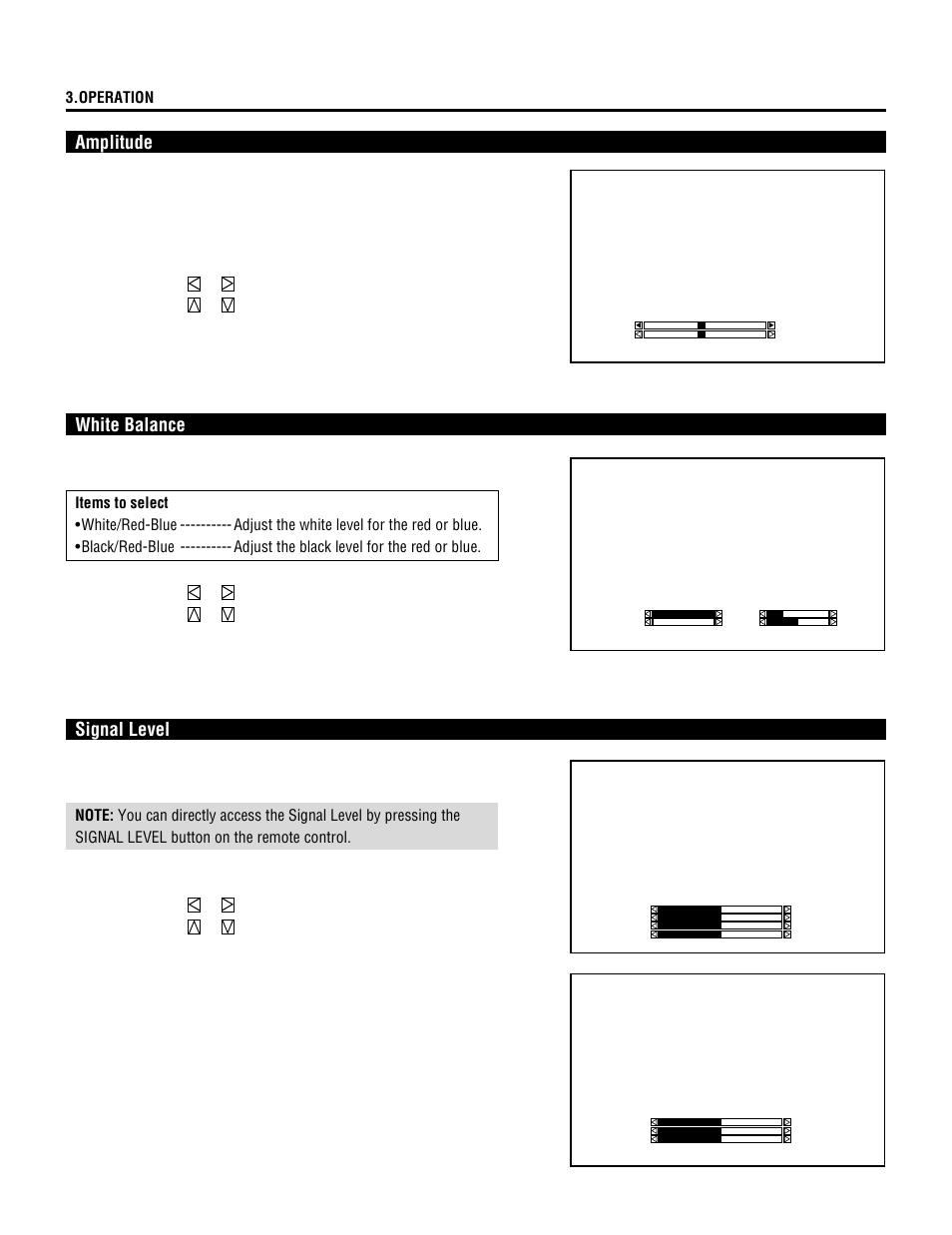 Amplitude, White balance, Signal level | 48 3.operation | NEC XL-3500 User Manual | Page 48 / 81