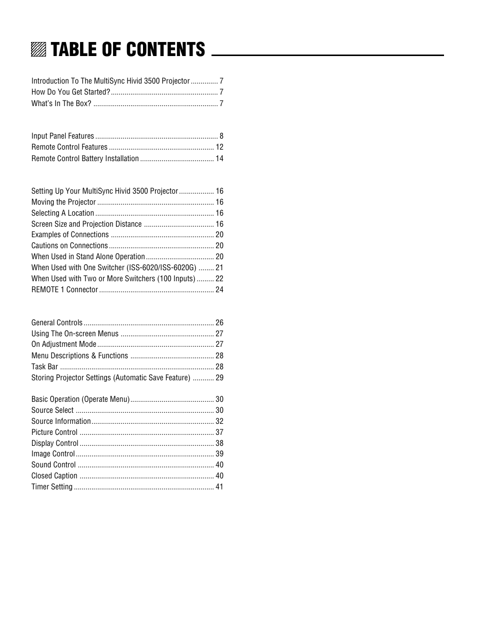 NEC XL-3500 User Manual | Page 6 / 81