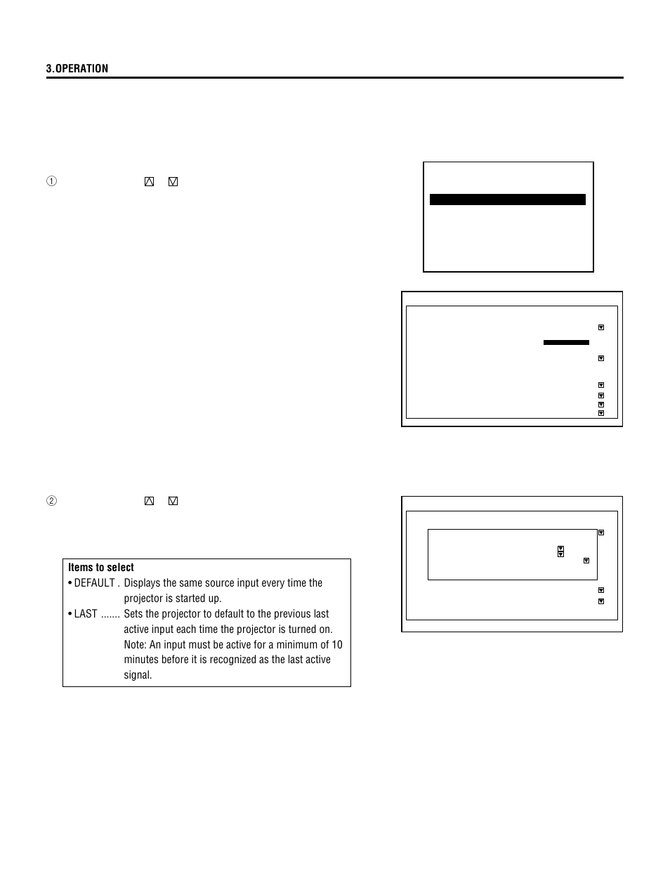 Default source select, 60 3.operation | NEC XL-3500 User Manual | Page 60 / 81