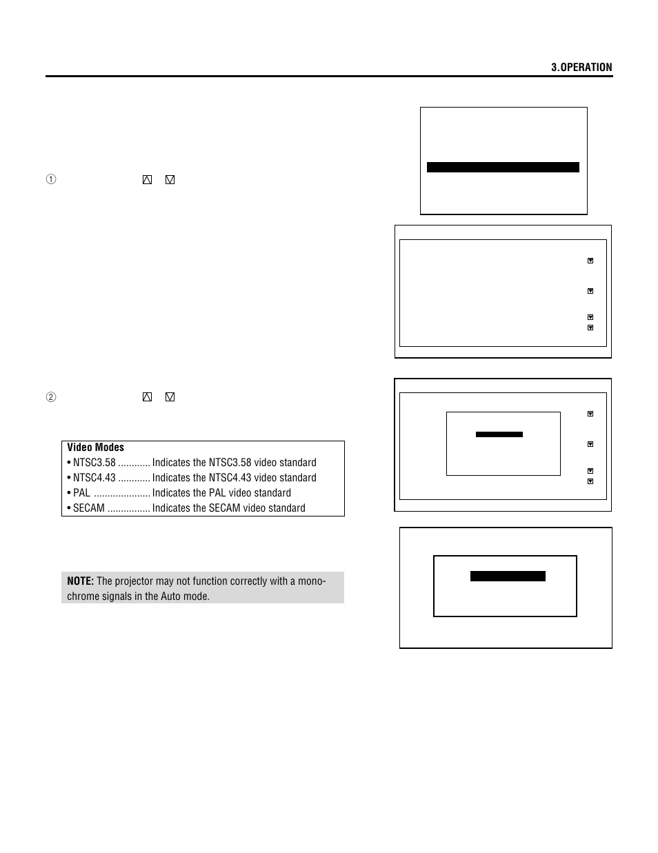 Video system select, Operation | NEC XL-3500 User Manual | Page 63 / 81