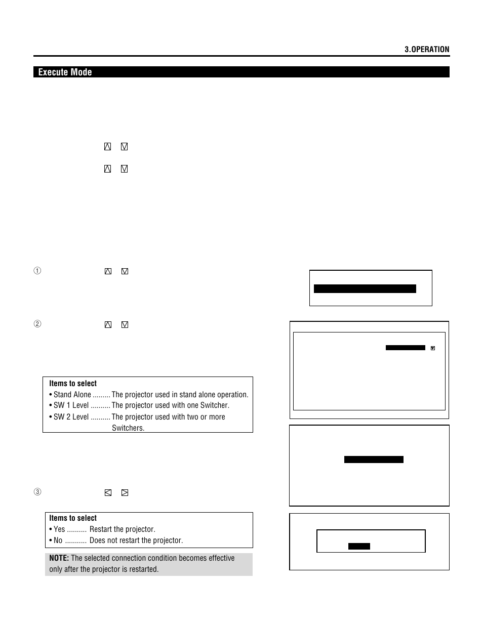 Execute mode, Connect condition | NEC XL-3500 User Manual | Page 71 / 81