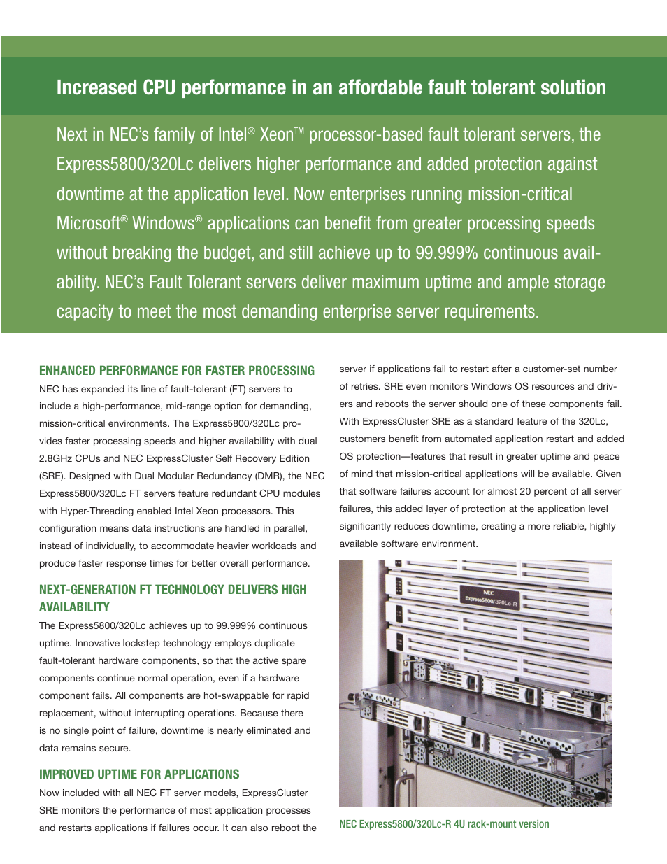 Next in nec’s family of intel, Xeon, Windows | NEC Express 320Lc User Manual | Page 2 / 4