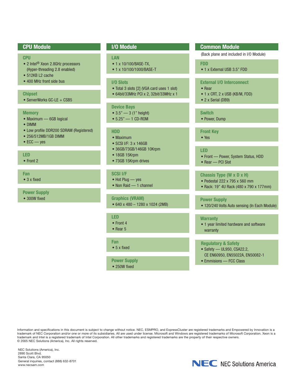 Cpu module, I/o module, Common module | NEC Express 320Lc User Manual | Page 4 / 4