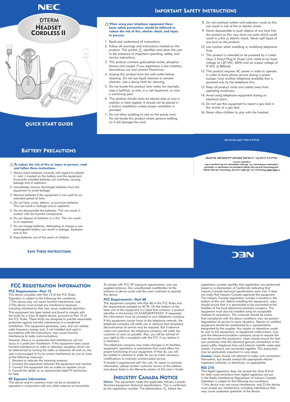 NEC Headset Cordless User Manual | 2 pages