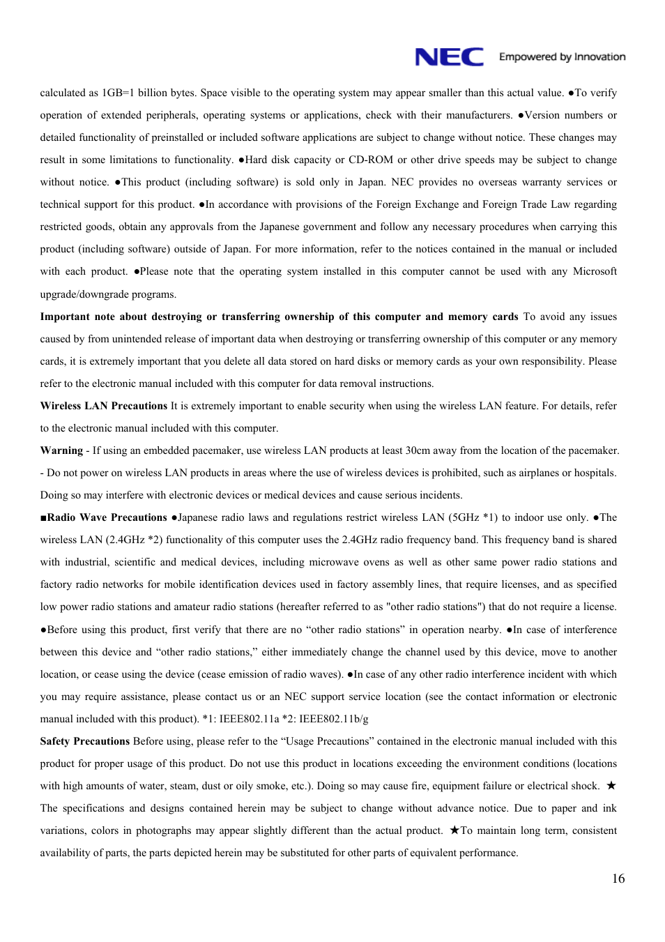 NEC ShieldPRO FC-N21S User Manual | Page 16 / 16