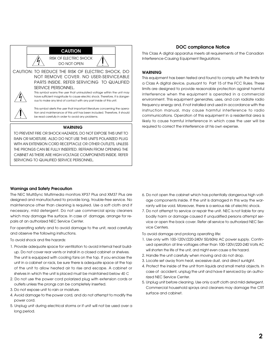 NEC XM37 User Manual | Page 2 / 38